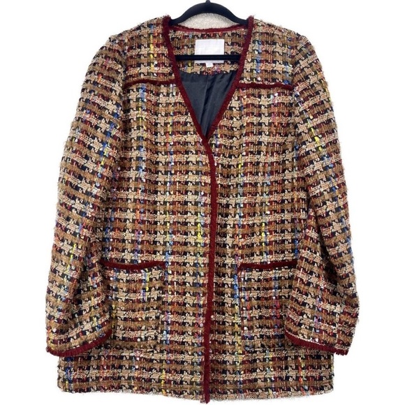 Anthropologie Ett:twa Harlequin Longline Tweed Blazer Size Small Wool Blend - Picture 4 of 13
